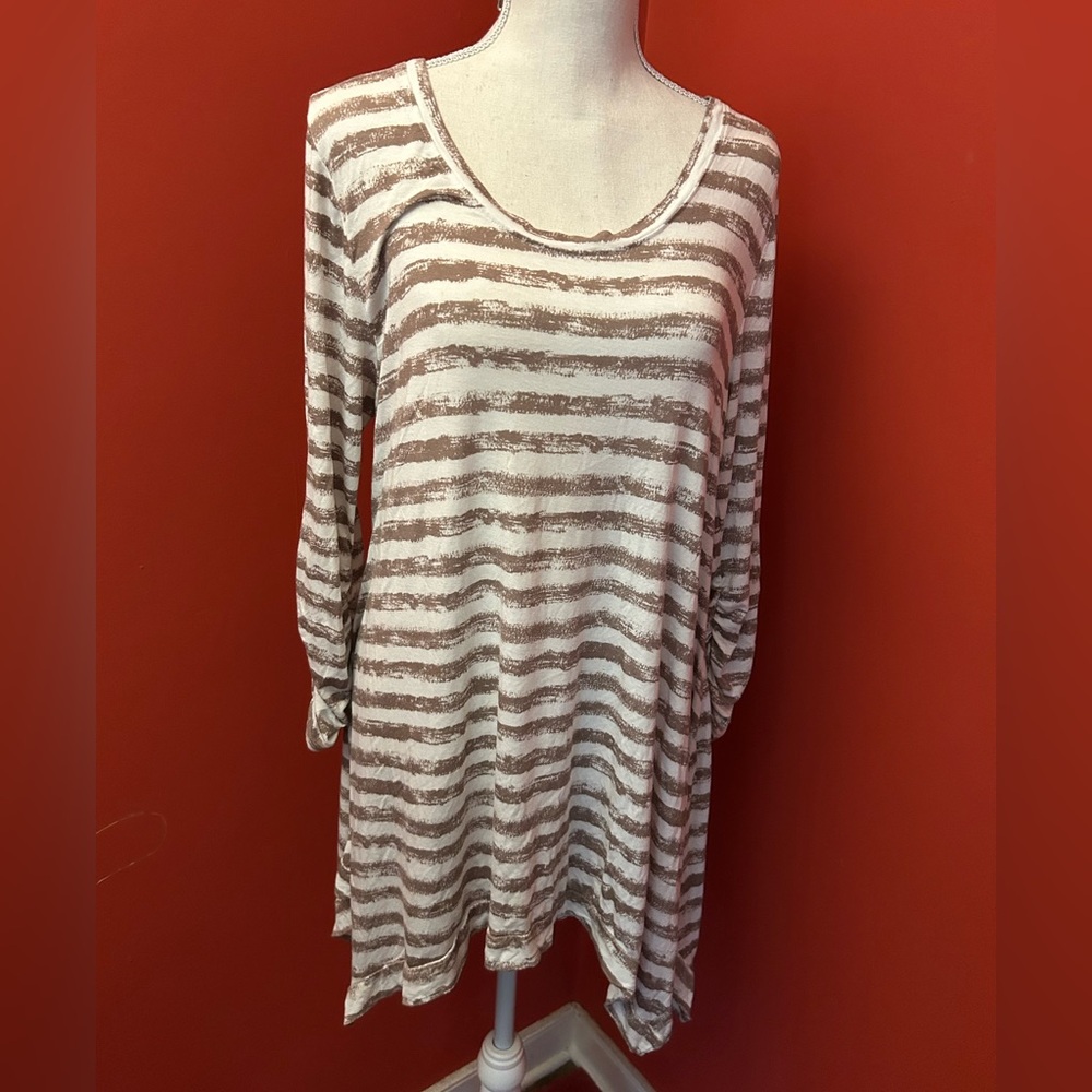 Grace Elements Beige and White Striped Top